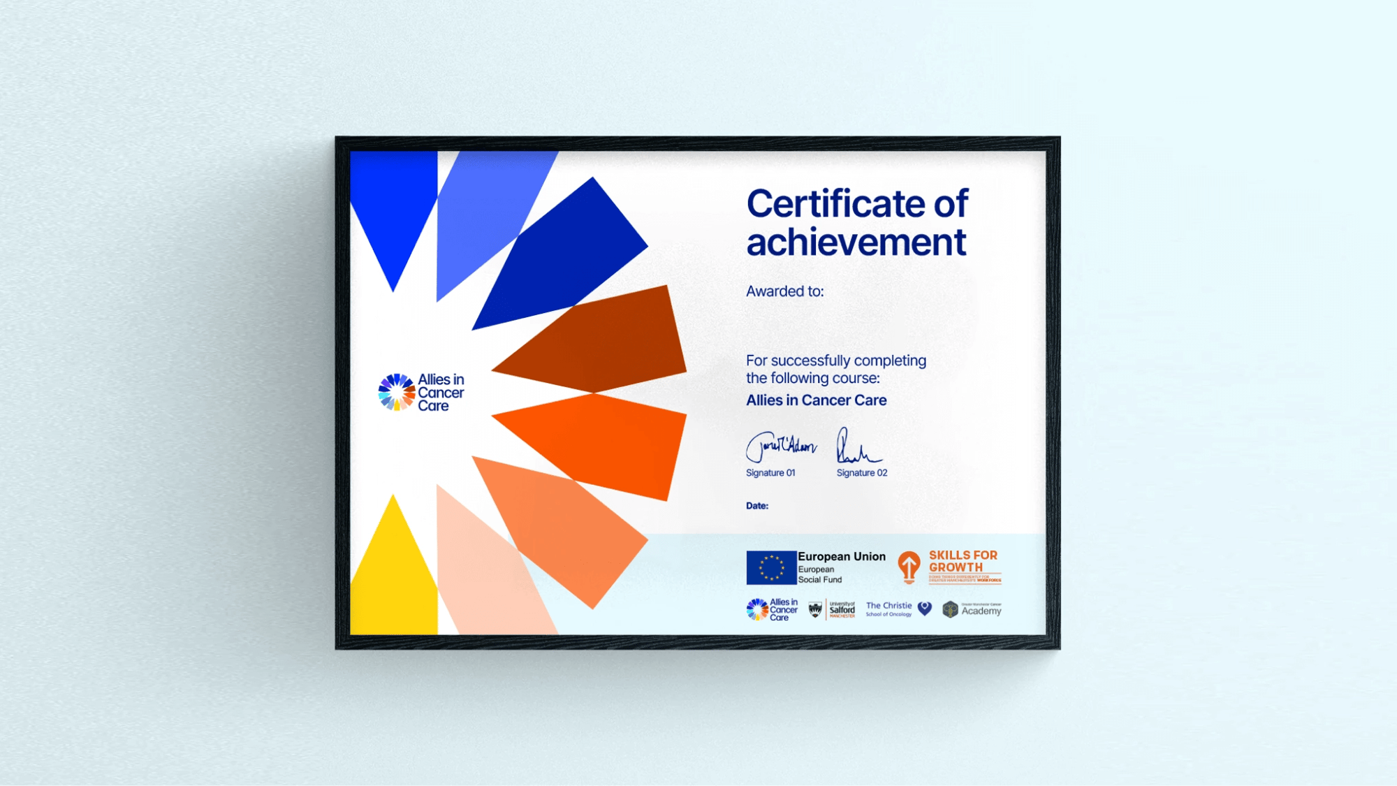 A mock up of the certificate of completion for the course.