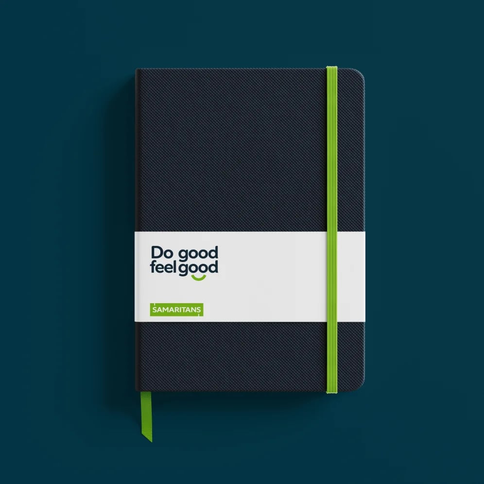 The new brand shown on a notebook.