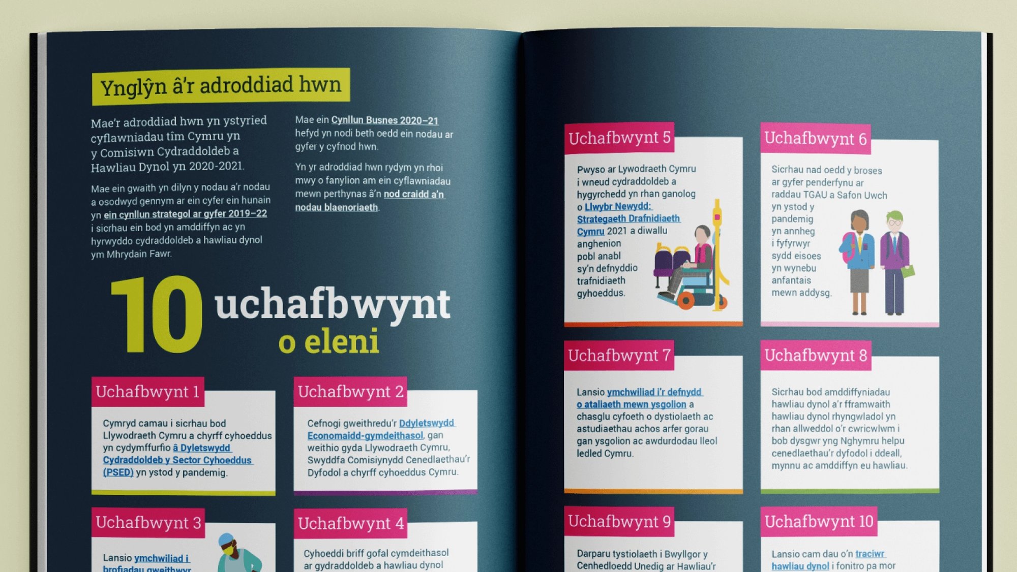 An inside spread of the welsh version of the report.